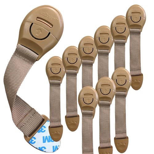 Image of KidDough Furniture Safety Locks for Kids, Child Safety Locks for Drawers, Cabinets, Fridge, Cupboard Lock, Baby Proofing Product, Strong and Adhesive Safety Locks (Beige, 10 Beige Locks)