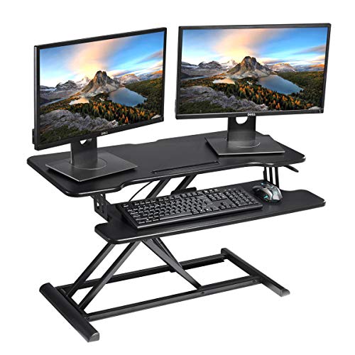 HUVIBE Height Adjustable 36 inch Standing Desk Converter,Black Sit to Stand Desktop Workstation