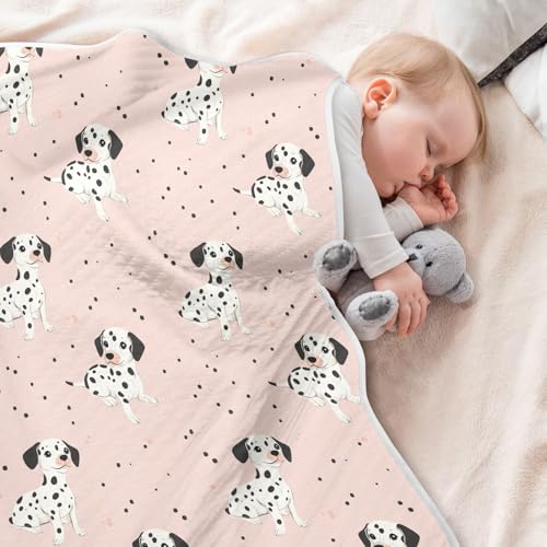 Image of Cute Dalmatian Dog Pink Baby Swaddle Blanket for Boys and Girls, Muslin Baby Receiving Swaddle Blanket, Soft Cotton Nursery Swaddling Blankets for Newborn Toddler Infant