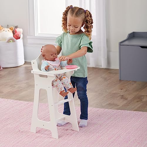 Badger Basket Wooden Baby Doll High Chair - Fits 18" Dolls - Includes Tray, Bib & Free Personalization Kit - Best for Toddler Girls for Pretend Play - White with Pink Gingham Seat