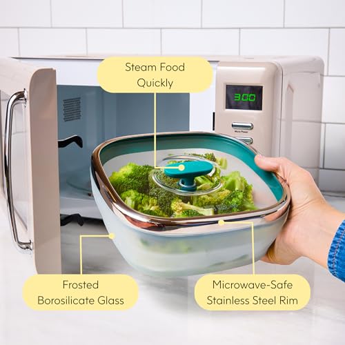 Image of Anyday Microwave Medium Square Dish Container | Microwave Safe Containers | Microwave Cooking Bowls | Mixing Bowl with Lid | Borosilicate Glass Containers with Lid, Dianeter 19.5cm Capacity 1.3L