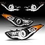 AmeriLite for 2011-2013 Hyundai Elantra Sedan Coupe Xtreme LED Halo Projector Black Headlights Set - Passenger and Driver Side