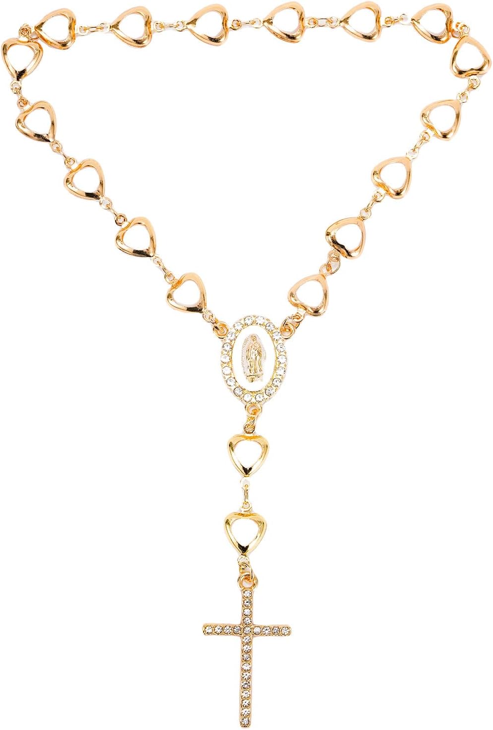 Car Rosary for Rearview Mirror, Evil Eye Auto Rosary Beads, Car Medal and Hanging Accessories for Interior Decors for Women Men (heart- Golden) - Image 4