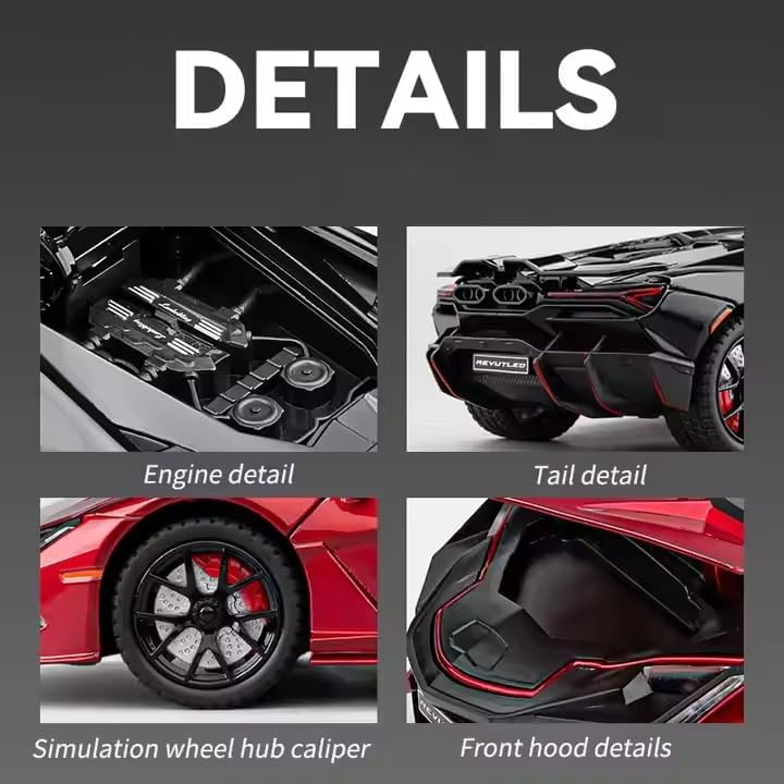 Image of Exclusive Alloy Metal Pull Back Die-Cast Car Diecast Metal Pullback Toy Car with Openable 6 Doors,Light Music Boys Gifts Toys (1:24 Lamborghini Revuelto Sport-Black)