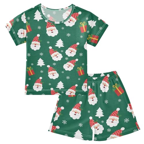 Pajama Short Sets Santa Claus Trees Soft Cotton Summer Sleepwear 2 Piece PJS Size 5-14T