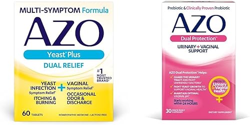 AZO Yeast Plus Dual Relief 60 tabletas, infección por hongos y alivio de síntomas vaginales + protección dual, soporte urinario + vaginal*,