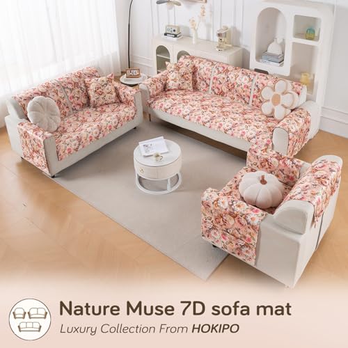 Image of HOKIPO 'Nature Muse' 1 PC Backrest Mat for Sofa Cover | Premium HD Printed Holland Velvet Mat, Rose Symphony (IN-922-L-D5)