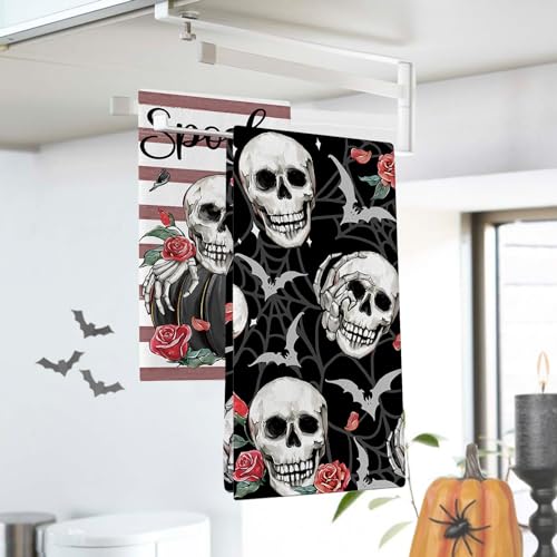 Croar Halloween Gothic Skull Kitchen Dish Towels Set Of 2 thumb #2
