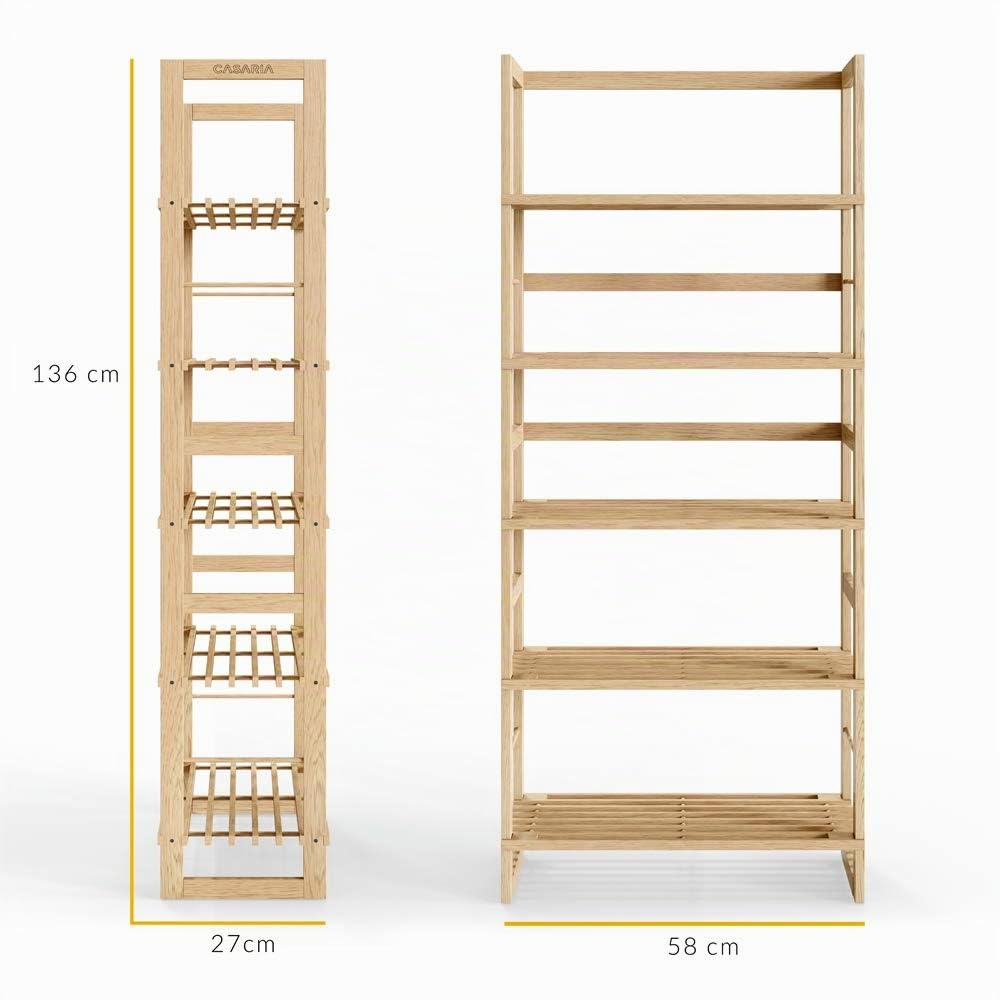Casaria Scaffale da bagno in Legno 5 Ripiani Mobiletto da Cantina 135,5 x 58 x 27 cm Libreria Salvaspazio Portaoggetti