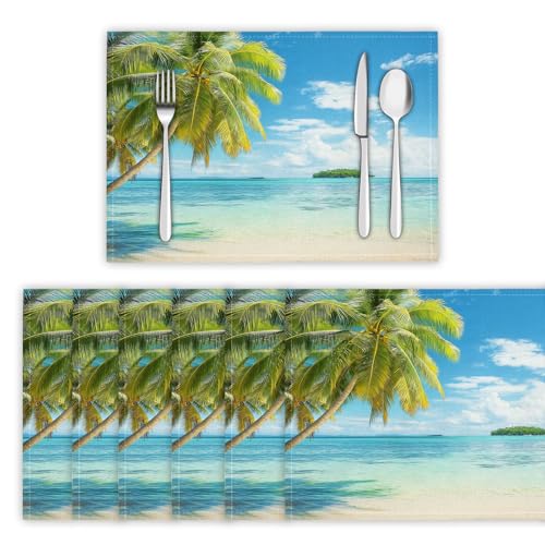 Juego de 8 manteles Individuales,Cielo Azul Y Nubes Blancas Océano Playa tamaño Grande Ideal para Servicio a la Mesa Antimanchas Resistente Calor,Azul,45x30cm