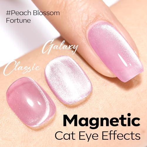 Image of modelones Pink Cat Eye Gel Polish Slik Glitter Holographic Jelly Glass Cat Eye Light Rose Shimmer Reflective Translucent U v Gel Magnetic Valentine Nail Polish 15 ML