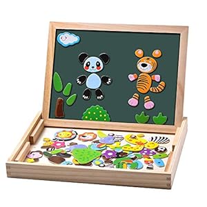 Uping magnetisches Holzpuzzle Staffelei doppelseitige Tafel Holzbrett Doodle 100 Stücke für ab 3 jahre Kinder Wald and…