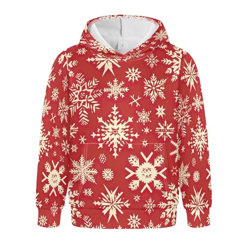 Kids Hoodies Sweaters Christmas Xmas Snowflake Hooded Sweatshirts with Big Pockets for Boys Girls B0400091