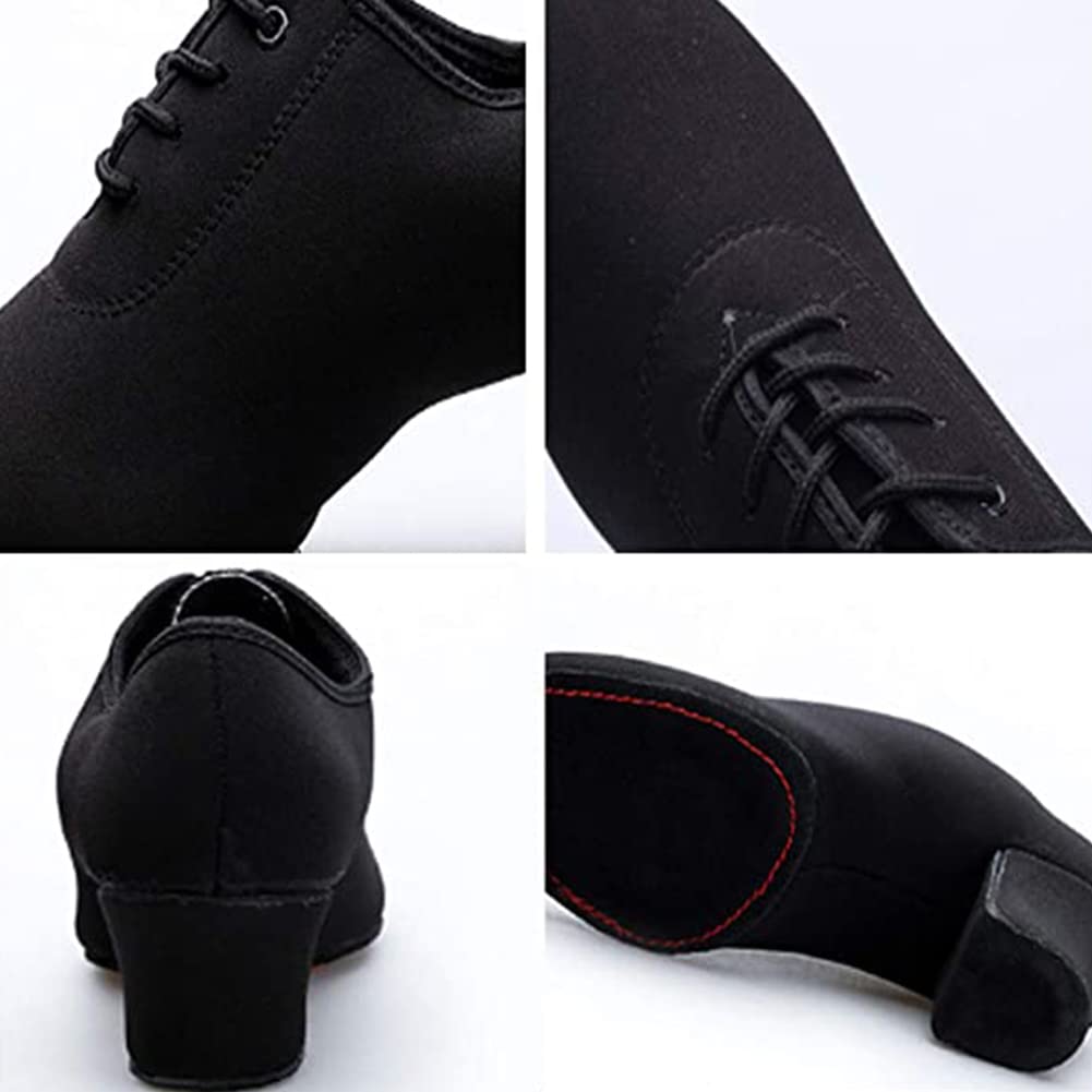 Inlefen De las Mujeres latín Zapatos de Baile Salsa-Tango con Cordones Cuero Baile tacón Grueso Zapatos de Baile