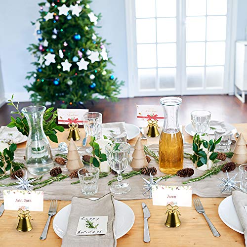 Amytalk 12 Pack Golden Christmas Bell Place Card Holders Kissing Bell Table Card Holder Memo Photo Picture Number Sign Stands Holder for Party Wedding Table Decoration