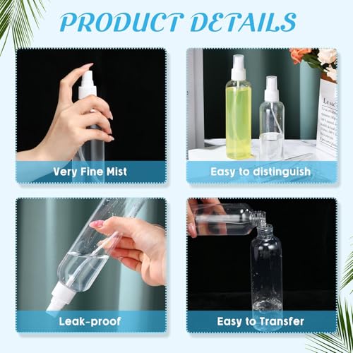 Tanlade 100 Pcs 8 oz Empty Spray Bottles with Pump Spray Cap Refillable Clear Plastic Misting Bottles Fine Mist Bottle for Hair Essential Oils Beauty Products Cleaning Travel(White)4