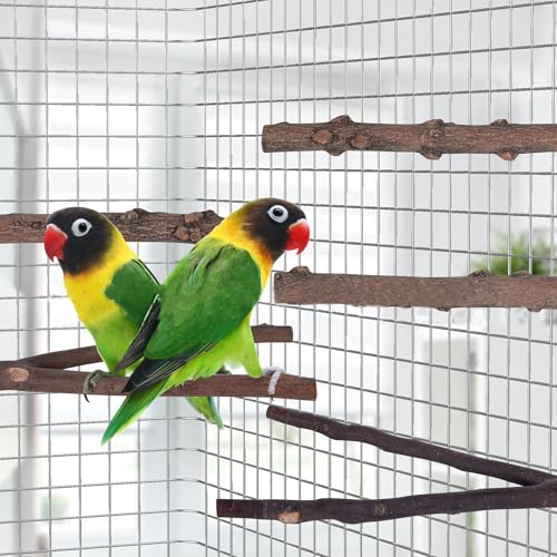 Image of Natural Wood Bird Perch Set, 5 Branch Perches with Mounting Hardware, Parrot Cage Accessories for Claw and Beak Care (Natural, Medium)