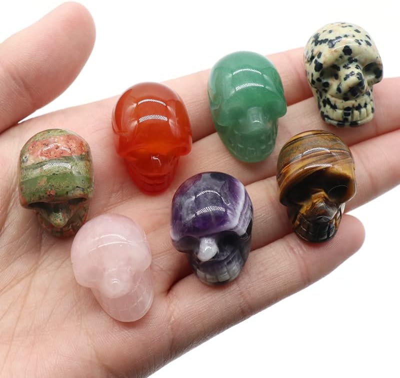 Miniatura 4 de LE SKY 6 piezas de decoración de piedra natural con forma de calavera, sin agujero, curación, reiki, energía, cuarzo, cristal, palmera, estatua