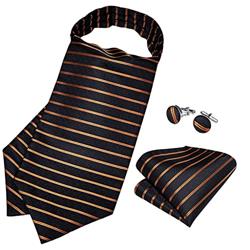 Corbata clásica negra rayada de seda para hombre miniatura 2