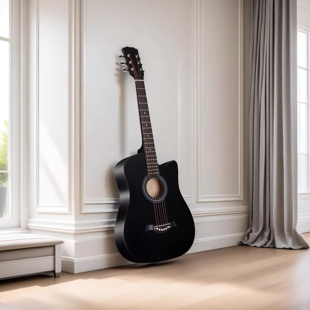 Akustikgitarre 38 Zoll, 6 Stahlsaiten Holz Gitarre Starter Kit mit Gigbag, Saiten, Gurt, Stimmpfeife und Plektren