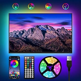 WOANWAY TV LED Backlight with App Control,3M USB Bluetooth RGB LED Strip Lights,Sync with Music/Sensitive Mic/Timer with 44 Keys Remote Led Strip for TV,Computer,Monitor,Room Home Christmas Decor