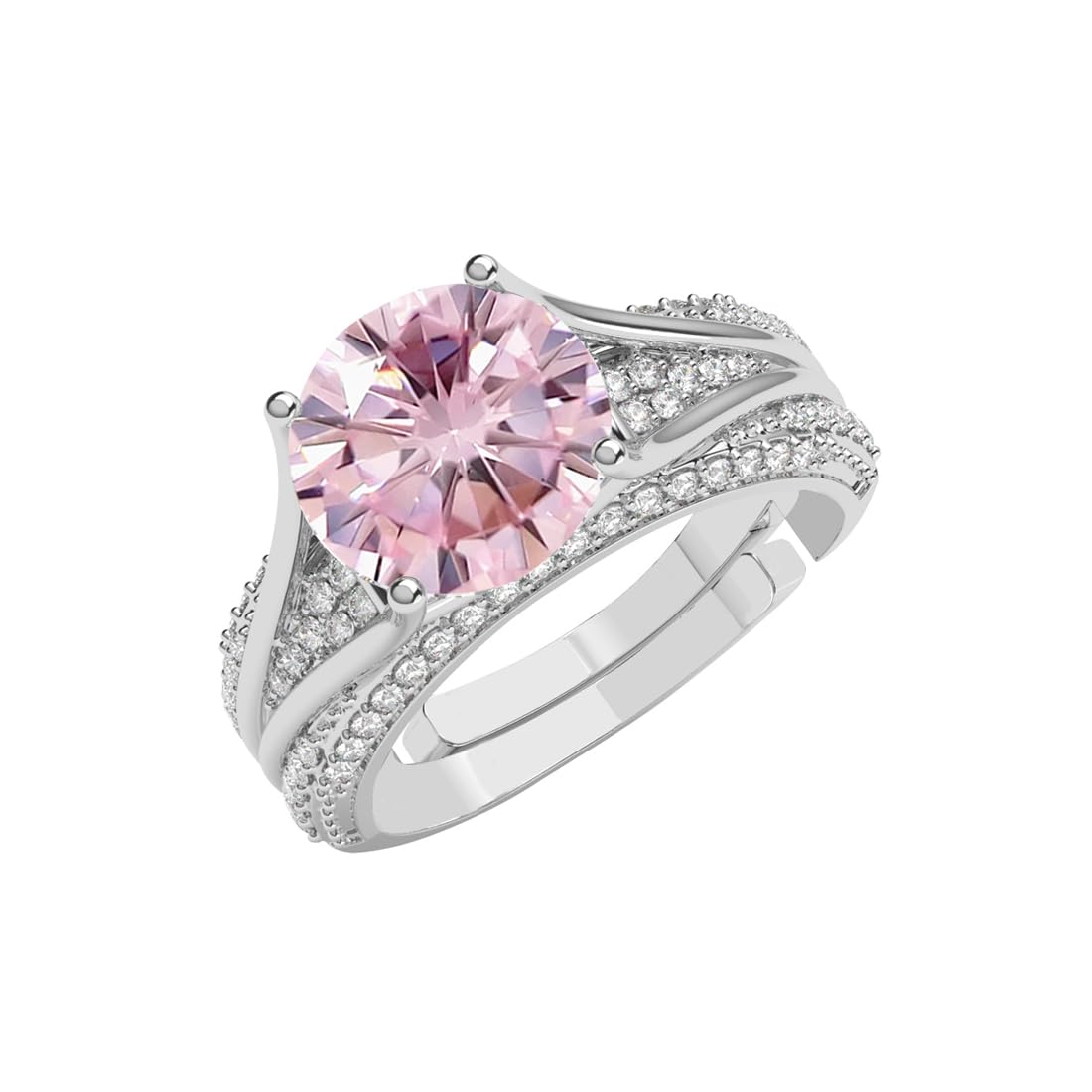 Pure 925 Sterling Silver Tove Pink Solitaire Wedding Finger Ring | Swiss Zircon Platinum Plated | Size Adjustable | Gift for Women Girls Wife Girlfriend