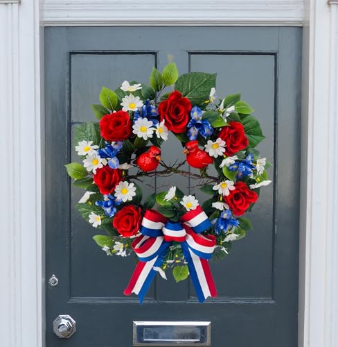 Svndlyn SDW-0002 4Th Of July Patriotic Wreath Red White And Blue Wreath For Front Door With Light 4Th Of July Decorations Patriotic Wreath For Independence Day,Memorial Day thumb #2