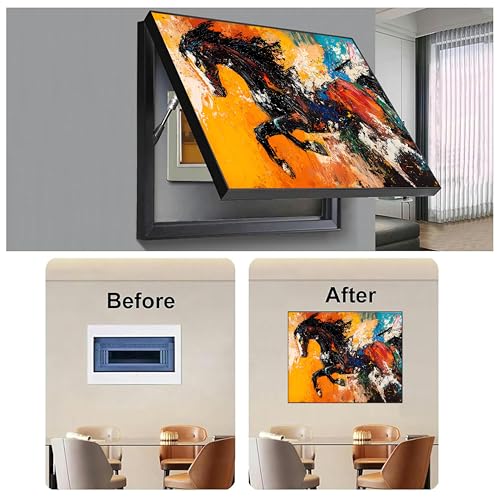 Image of Electric MCB Box Cover Frame With Hydraulic Decorative Painting White 7 Running Horse Painting Electrical Panel box Cover, Switch Box Frame Will Fit Max 10x14 inch Switch Board, Outer Size 13X17 Inch