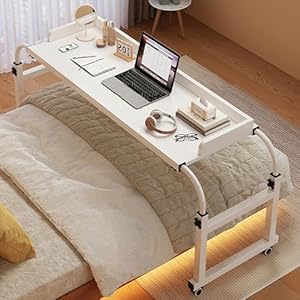 WJFTODAY Verstellbarer Betttisch mit Rollen und Rahmen
