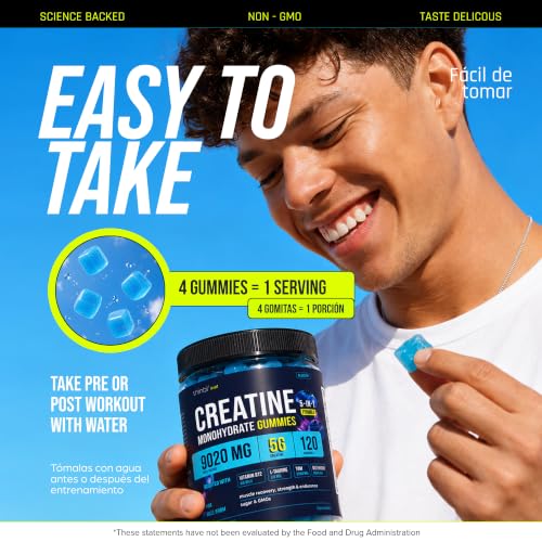 Image of Thinbi Creatine Gummies for Women & Men, Monohydrate, Blueberry, 120 Count | 5-in-1 formula, 5 g creatine per serving, Sugar free, Chewable gummies, Third-party tested
