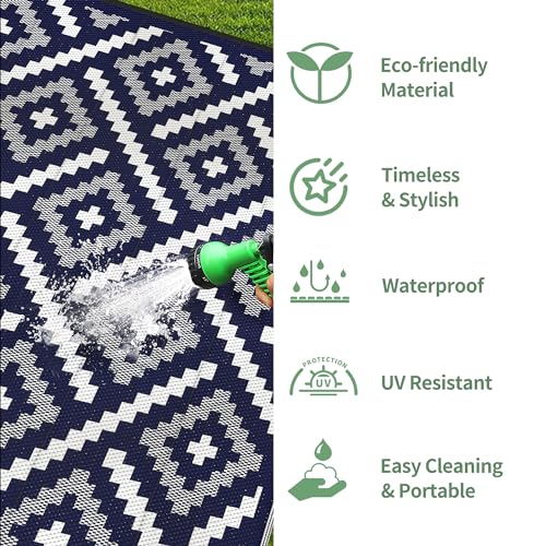 Image of GENIMO Outdoor Rug, Waterproof Plastic Rugs for Patio, 6'x9' Navy Blue