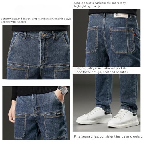 Mecutie Jeans, Mecutie Jeans Men, Men's Relaxed Fit Cargo Jeans Denim Cargo Pants, Comfortable Multi-Pocket Cargo Jeans4