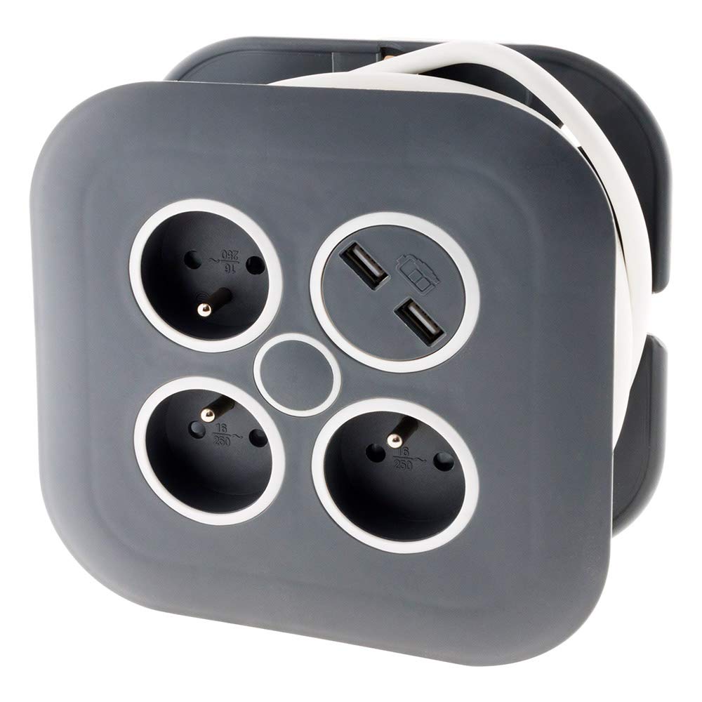 Zenitech - Enrouleur Domestique 3 x 2P+T + 2xUSB - 7m - Noir