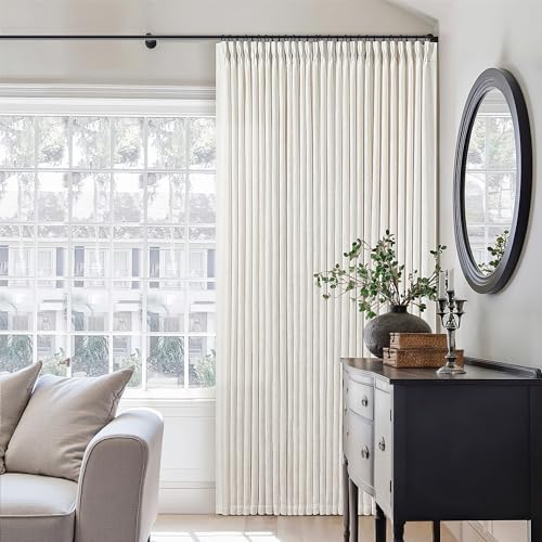 Image of TWODRAPES Pinch Pleated Extra Wide Curtain Panels 90 Inches Long 70 Wide Linen Curtain for Patio Sliding Glass Door Cream Hooks Rings Semi Sheer Privacy 90 Inch Length for Living Room 70x90 1 Panel