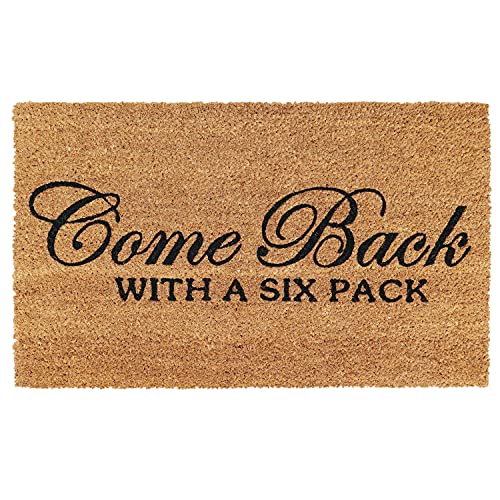 Image of Onlymat inchCome Back with a Six Pack Funny Doormat, Anti-Slip Coir with PVC Backing (75x45cm), Black /Brown - Rectangular Rug for Entryway, Outdoor, Home, Door, Floor, Hall & Living Room Use