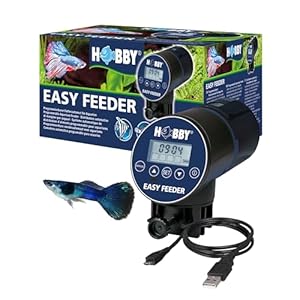 HOBBY Aquaristik Easy Feeder I programmierbarer Futterautomat für Aquarien I Fischfutter-Spender für bis zu 4 Fütterungen pro Tag I 100g / 300ml Kapazität I Aquarium-Futterspender