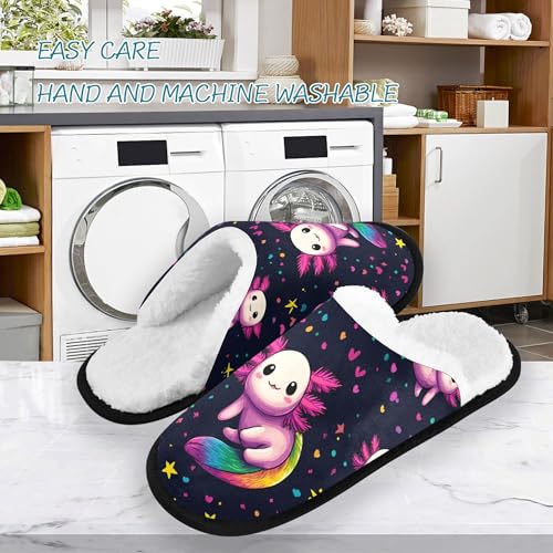 Men Women Winter Axolotl Rainbow Stars Family Bedroom House Slipper Non-Slip Warm Resistant Slippers3