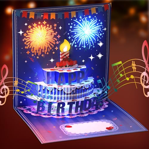 AOOTE Biglietto Auguri Compleanno con Musica e Luce, Spegnere le Candele LED, Biglietto Regalo 3D per Un Compleanno, Biglietto di Compleanno per Genitori, Amici e Innamorati con Busta