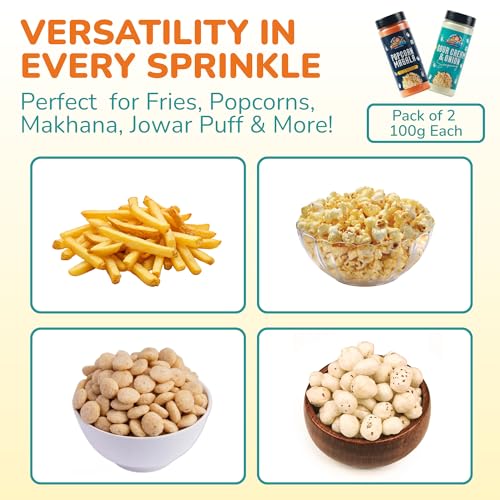 Image of Time Out Popcorn Sour Cream n Onion & Popcorn Masala Powder, Multi Use Seasoning For Pop corn,Snacks,Pack of 2, 100g