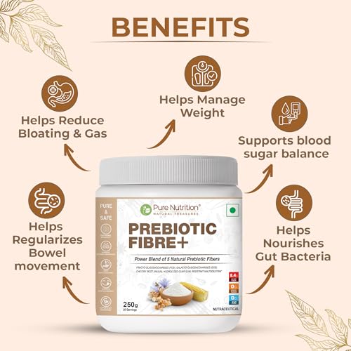 Image of Pure Nutrition Prebiotic Fiber Powder | Soluble and Insoluble fiber Supplement Powder for Gut Health & Digestion with Natural Blend of 5 Prebiotic Fibers for Digestive Health, Supports Bowel Regularity & Gut Microbiome | Zero Sugar & Zero Fat - 250g