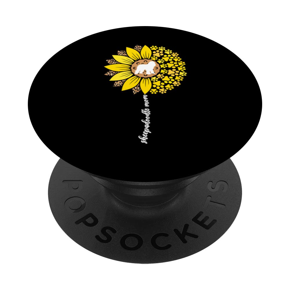 Sheepadoodle Mom For Women Sheepa Doodle Dog Mom Sunflower PopSockets Swappable PopGrip