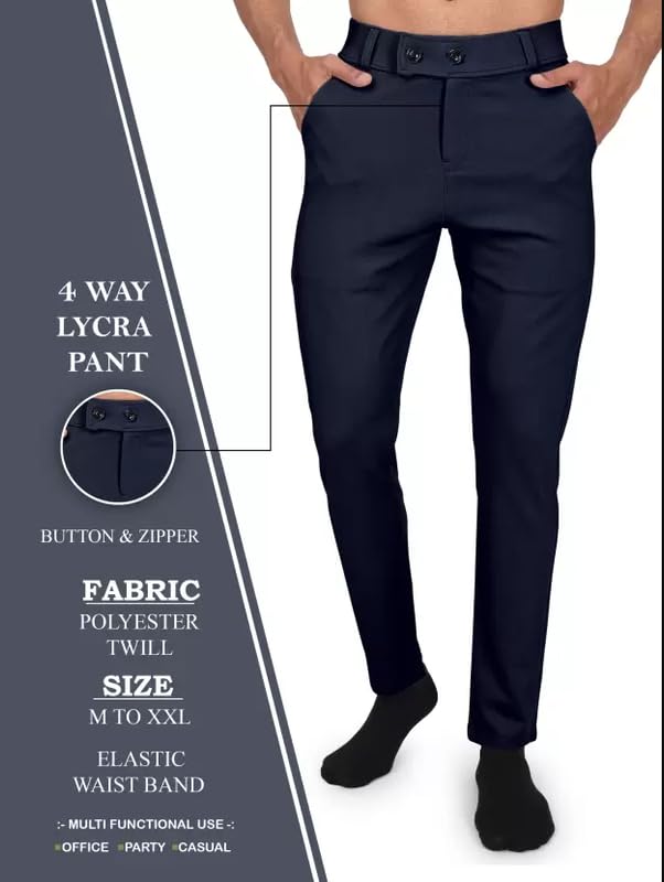 Image of Twill Lycra Men Trouser | Standard Fit Casual & Office Wear | Soft Stretchable Fabric | Comfortable Bottom Wear