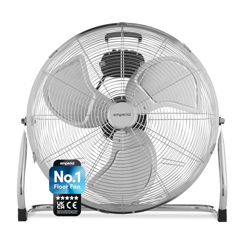 Emperial 20 Chrome Floor Fan | High Velocity Air Circulator with 3 Speeds, Adjustable Head, Heavy-Duty Standing Metal Pedestal Fan for Powerful Cooling – Ideal for Home, Office, Garage & Gym