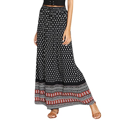 2025 - Falda larga de mujer estampada de cintura alta Boho Swing A Line Rock Mujer Hasta la Rodilla Invierno, c, M