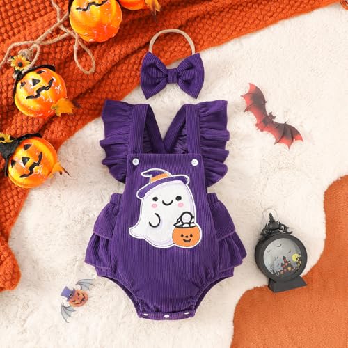 SAYOO My First Halloween Baby Girl Outfit Newborn Corduroy Ghost Skeleton Embroidery Romper Jumpsuit Infant 2Pcs Clothes2