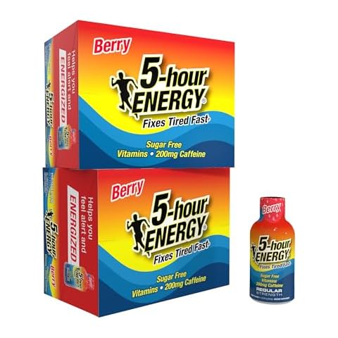 5-hour ENERGY Regular Strength Energy Shot, Berry Flavor, Zero Calories & Sugar-Free 200 mg Caffeinated Shot, Amino Acids & B Vitamins, Dietary Supplements, 1.93 oz., 24 Count Cover