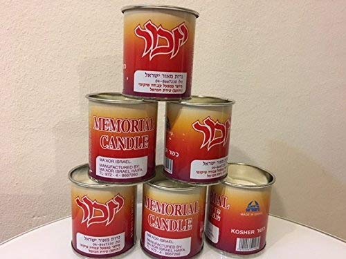 Maor Israel Memorial Candles 24 hours burning,6 pack.Kosher ; For Jewish Memorial Yizkor