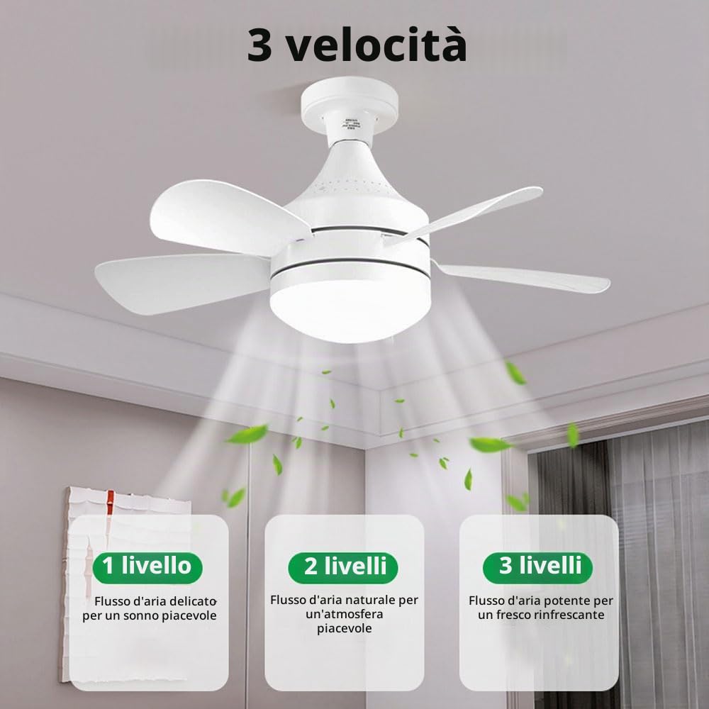 Anyingkai Lampadario con Ventilatore da Soffitto,Ventola Soffitto con Luce,Plafoniera con Ventilatore da Soffitto,Ventilatore a Soffitto con Luce e Telecomando (Bianco)