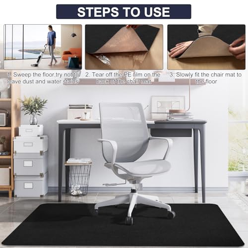 Image of Office Chair Mat for Hardwood Floor - Anti-Slip Floor Protector, Desk Chair Mat, Low-Pile Rug, Gaming Rolling Chair Mat,Multi-Purpose Floor Protector for Office Chair (Black, 36X48 in)