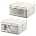 mDesign Juego de 2 Cajas organizadoras apilables – Práctico Organizador de armarios con Ventana para despacho, Dormitorio, Sala de Estar o Pasillo – Caja con Tapa de Fibra sintética – Crema/Gris
